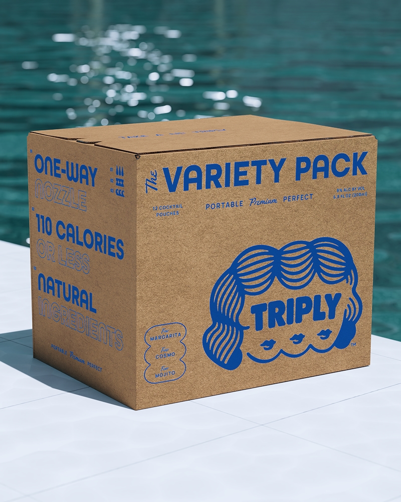Triply Variety Pack box beside a pool